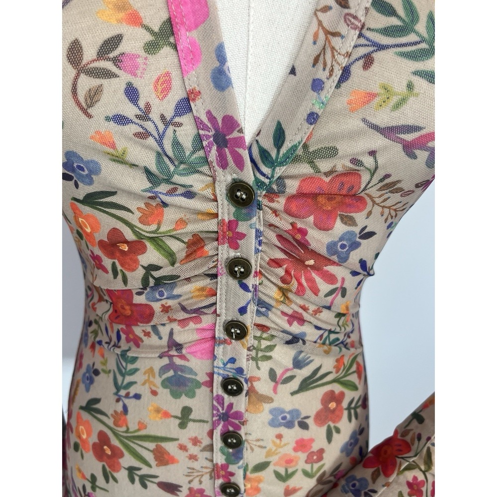 Natural Life Womens Boho Mesh Floral Button Front Top Size Small Long Sleeve New - Picture 4 of 16